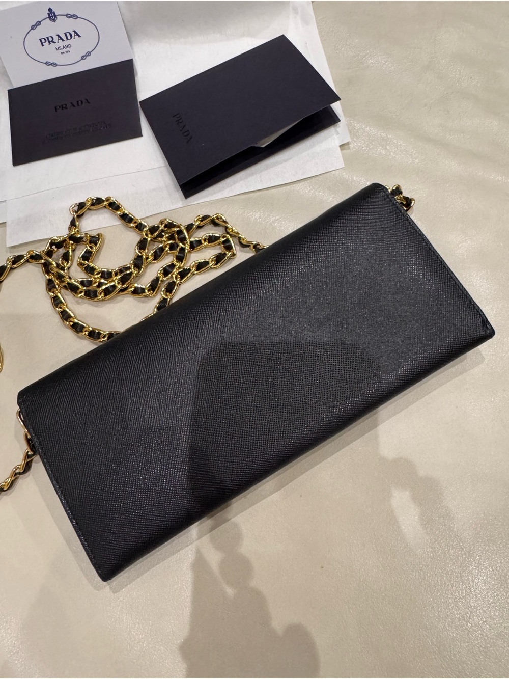 [Authentic] Prada Black Saffiano Leather Wallet on Chain with Gold Hardware - Picture 5 of 15